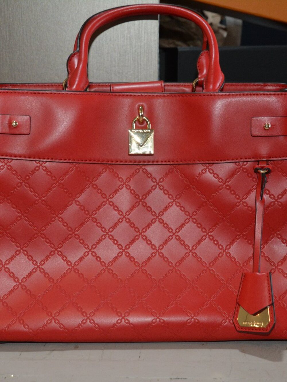 Michael Kors Gramercy Large Chain-Embossed Leather Satchel